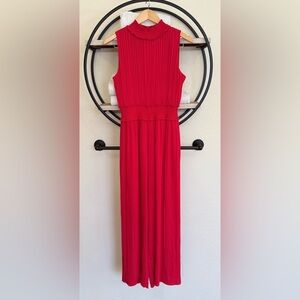Nanette Lepore Vibrant Red Classic Pleated Sleeveless Jumpsuit Like New Size 8